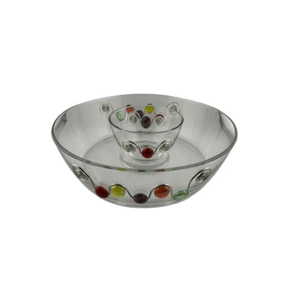 Delightful Modern Glass Metal & Bead Chip & Dip Serving Set - Picture 1 of 3
